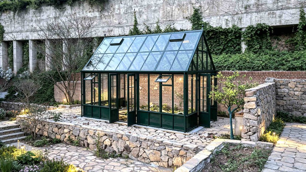 RAL6005 moss green steel greenhouse finished project in Chengdu